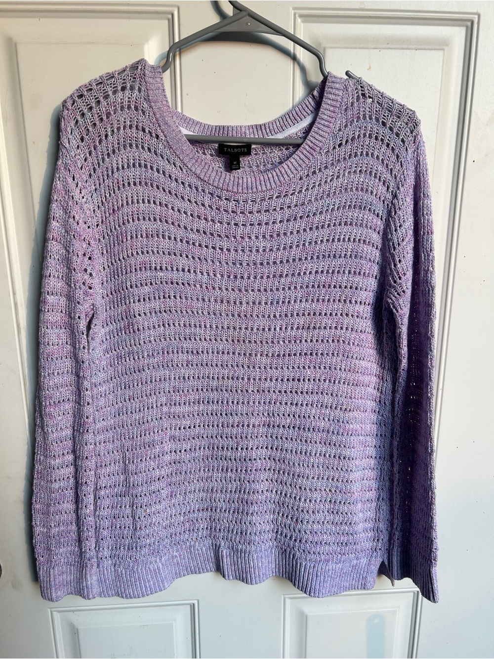 Talbots Lilac Open-Knit Crewneck Sweater